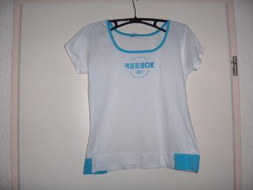 Dun soepel wit blauw katoen fitness shirt REEBOK 164 XS goed beschikbaar voor biedingen