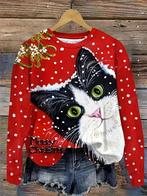 Kerst truitje rood wit met grote kat T shirt type maat L, Maat 38/40 (M), Overige kleuren, Verzenden, Nieuw