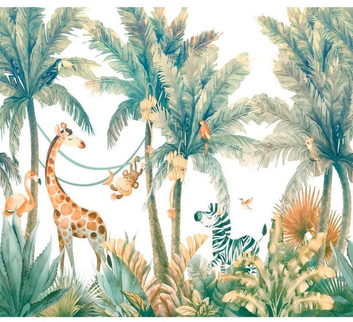 NIEUW fotobehang jungle kinderkamer 318x280, Huis en Inrichting, Stoffering | Behang, Groen, minder dan 10 m², Ophalen of Verzenden