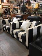 2 leren stoelen zwart-wit, Ophalen, Gebruikt, 50 tot 75 cm, Leer