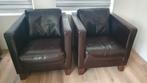 2 fauteuils leder bruin, Gebruikt, Ophalen of Verzenden, 75 tot 100 cm