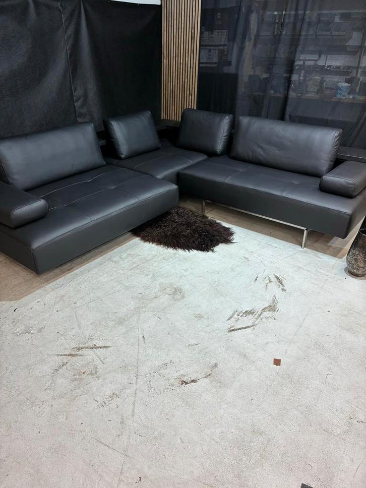 Rolf Benz Dono Hoekbank - Nieuw Leer - Zwart, Huis en Inrichting, Banken | Bankstellen, Zo goed als nieuw, Hoekbank, Vierpersoons of meer