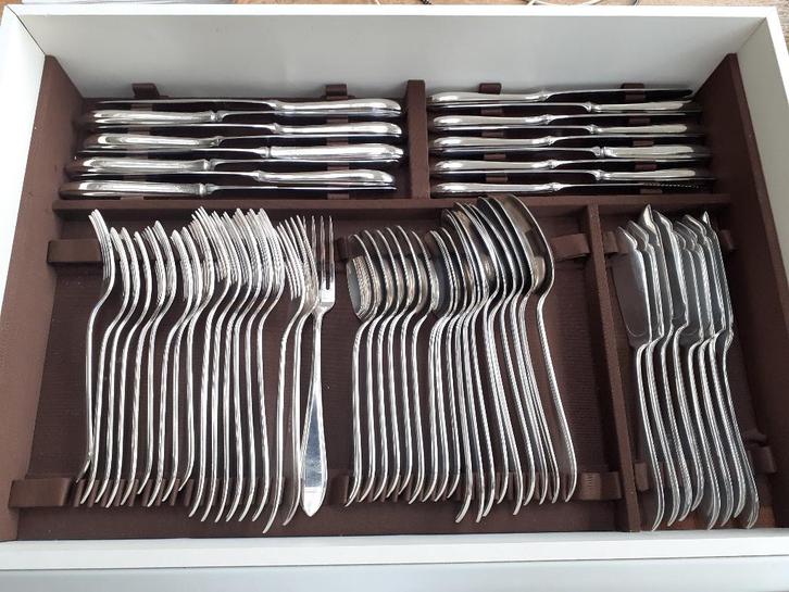 bestek puntfilet 9 persoons verzilverd, Antiek en Kunst, Antiek | Bestek, Ophalen of Verzenden