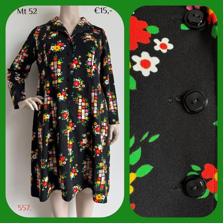 557. Vintage jurk mt 52, Kleding | Dames, Grote Maten, Gedragen, Jurk, Zwart, Verzenden