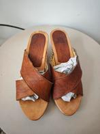 Fred de la Bretonierre houten klompjes bruin leer mt 37, Fred de la Bretoniere, Bruin, Gedragen, Sandalen of Muiltjes