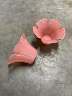 Roze glazen bloemvormige vazen - set van 2, Ophalen, Minder dan 50 cm, Rood, Glas