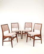 4 vintage teakhouten stoelen eettafel roze nieuw gestoffeerd, Ophalen of Verzenden, Huis en Inrichting