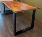 Mooie houten eettafel 4P met zwart onderstel, Ophalen, 50 tot 100 cm, Zo goed als nieuw, 150 tot 200 cm