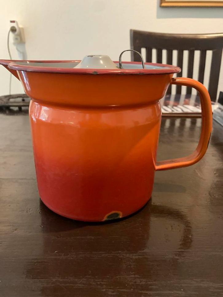 Vintage Emaille Melkkan Oranje, Antiek en Kunst, Antiek | Emaille, Ophalen of Verzenden
