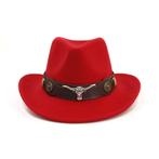 Rode cowboy hoed met stierenkop / heren dames mannen vrouwen, Nieuw, Hoed, Verzenden