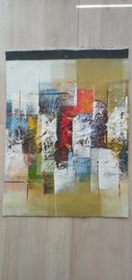 Schilderij olieverf op linnen reliëf maisgeel rood blauw wit, Minder dan 50 cm, Gebruikt, Ophalen of Verzenden, Schilderij