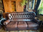 Chesterfield 3 zitsbank bruin leer i.z.g.s, Ophalen, 150 tot 200 cm, Chesterfield, Driepersoons
