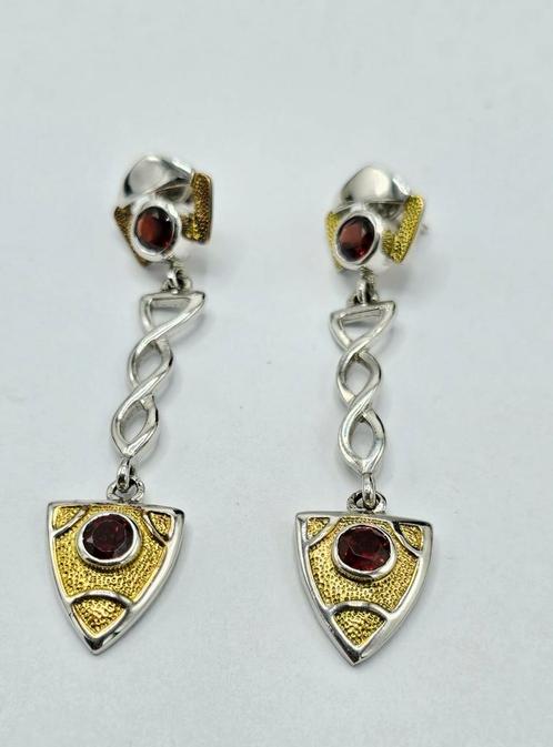 Zilveren Oorbellen Met Granaat Steen, Sieraden, Tassen en Uiterlijk, Oorbellen, Verzenden