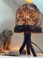 Vintage Tafellampje met Stoffen Kap, Huis en Inrichting, Ophalen of Verzenden, Gebruikt, Hout, Minder dan 100 cm