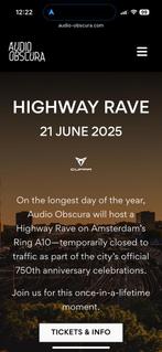 4 kaarten audio obscura highway rave festival op de a10, Tickets en Kaartjes, Evenementen en Festivals, Twee personen