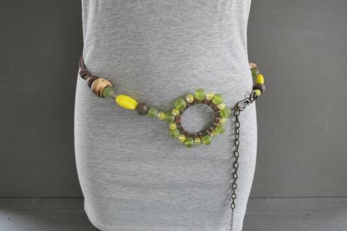 M.K.M. Design aparte riem glazen en houten kralen en touw., Kleding | Dames, Riemen en Ceinturen, Zo goed als nieuw, Heupriem