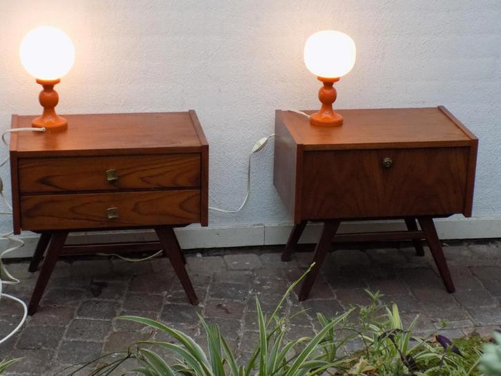 Jaren 70 tafellampje oranje nachtkastlampjes set vintage, Huis en Inrichting, Lampen | Tafellampen, Gebruikt, Minder dan 50 cm