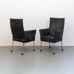 2x Montis Chaplin stoelen Antraciet leder rvs/dop, Ophalen of Verzenden, Zo goed als nieuw, Leer