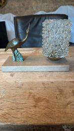 Midcentury lampje. Kristallen kap. Kraanvogel. 21x9x14, Ophalen of Verzenden