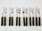 6 persoons visbestek zwart, goud inox, Ophalen of Verzenden, Zo goed als nieuw, Rvs of Chroom
