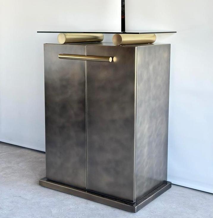 Belgochrom barkast, inox, 1980’s, Antiek en Kunst, Antiek | Meubels | Kasten, Ophalen of Verzenden