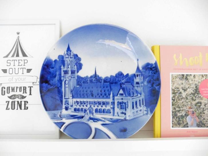 Wandbord Vredespaleis Den Haag retro vintage blauw wit, Huis en Inrichting, Woonaccessoires | Wanddecoraties, Gebruikt, Ophalen of Verzenden