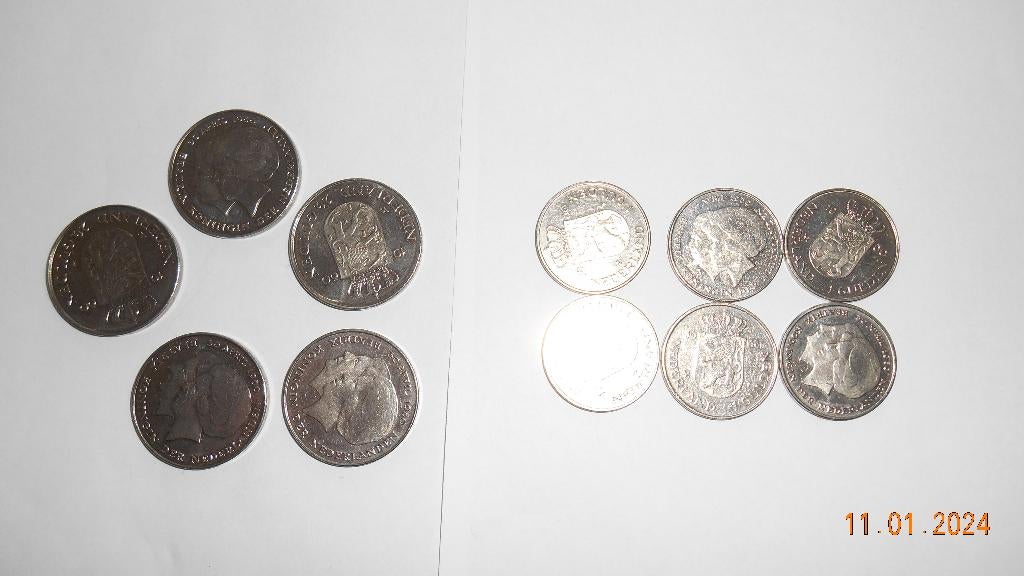 2 NL set Juliana + Beatrix gebruikt, Ophalen of Verzenden, Koningin Juliana, Losse munt