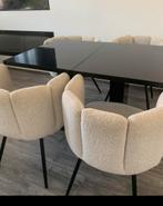 Zwarte Eettafel met Stoelen, Huis en Inrichting, Stoelen, Ophalen, Gebruikt, Wit, Vier