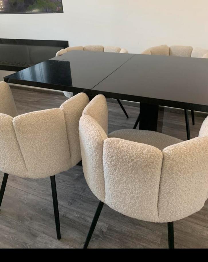 Zwarte Eettafel met Stoelen, Huis en Inrichting, Stoelen, Gebruikt, Vier, Stof, Wit, Ophalen