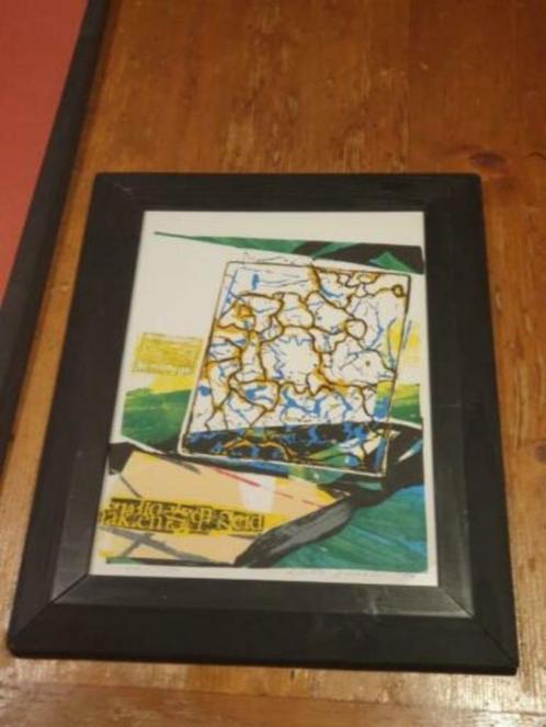 Zeefdruk Ella Joosten gesigneerd 1990 kaart landkaart, Antiek en Kunst, Kunst | Litho's en Zeefdrukken, Ophalen