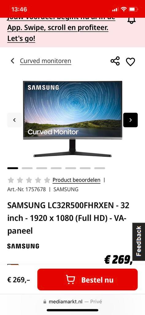 SAMSUNG LC32R500FHRXEN - 32 inch te koop- “CURVED MONITOR” -, Computers en Software, Monitoren, Zo goed als nieuw, 60 Hz of minder