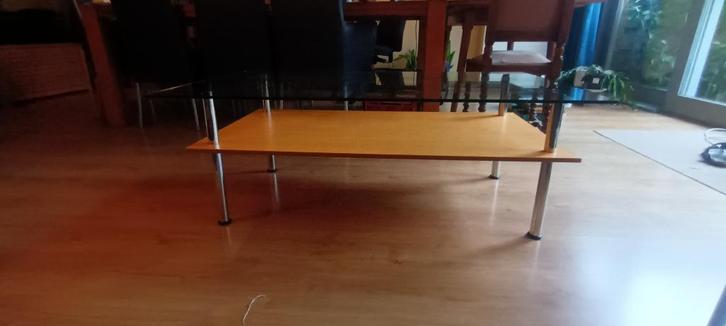 salontafel met glazen plaat, Huis en Inrichting, Tafels | Salontafels, Gebruikt, Minder dan 50 cm, 50 tot 100 cm, 100 tot 150 cm