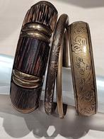 Antieke 4 brons messing houten armbanden etnische, Sieraden, Tassen en Uiterlijk, Antieke sieraden, Verzenden, Brons, Armband