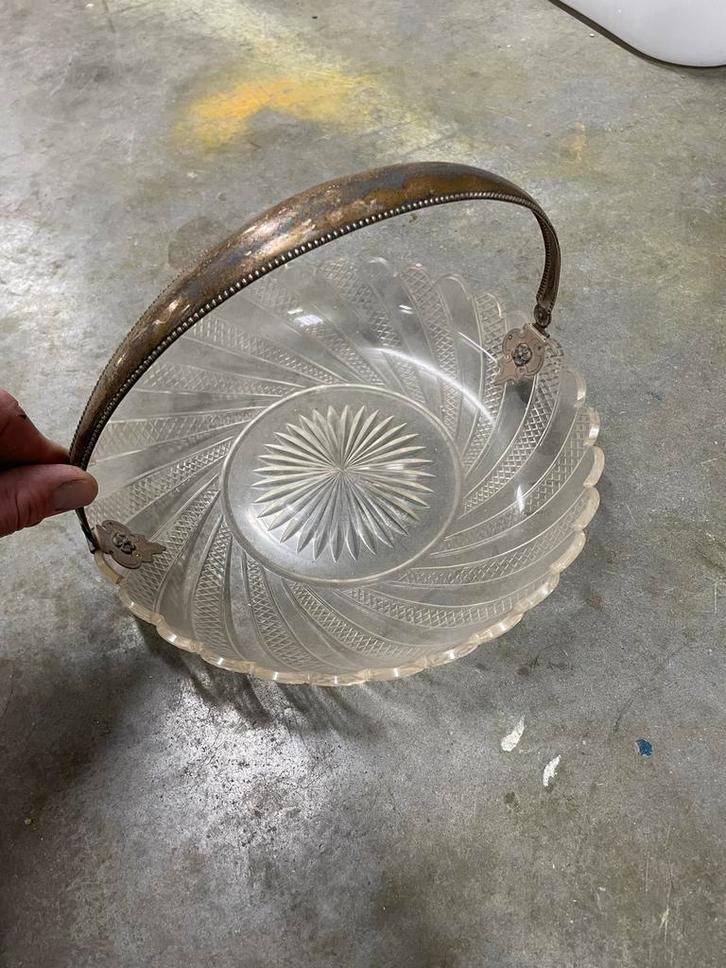 Antieke Kristallen Fruitschaal met Zilveren Handvat, Antiek en Kunst, Antiek | Glas en Kristal, Ophalen