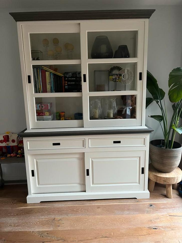 Schuifdeurkast Den Bommel Landelijk Wit 160x220x50, Huis en Inrichting, Kasten | Dressoirs, Zo goed als nieuw, 150 tot 200 cm