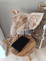 Teakhouten olifant hoofd op sokkel nieuw, Ophalen of Verzenden, Nieuw
