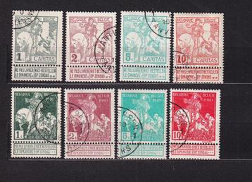 België 1910 Caritas gestempeld OBP 84-91 beschikbaar voor biedingen