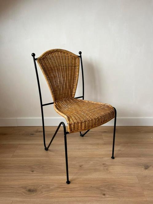 Frederic Weinberg stoel rotan, Huis en Inrichting, Stoelen, Gebruikt, Eén, Metaal, Riet of Rotan, Ophalen