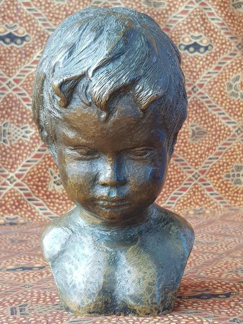 Prachtige originele oude bronzen buste van een kind 16,7 cm., Antiek en Kunst, Antiek | Koper en Brons, Brons, Ophalen of Verzenden