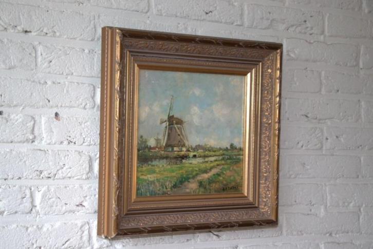 Molens in polder, Arie Zwart, Antiek en Kunst, Kunst | Schilderijen | Klassiek, Ophalen of Verzenden