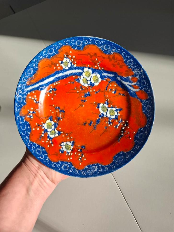 Japans bordje blauw rood vintage, Antiek en Kunst, Antiek | Schalen, Ophalen of Verzenden