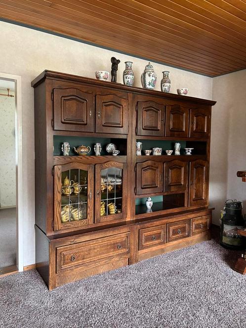 Grote massief eikenhouten vitrinekast 2-delig KOOPJE, Huis en Inrichting, Kasten | Vitrinekasten, Gebruikt, 200 cm of meer, 200 cm of meer
