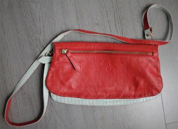 VERA PELLE Rood/ Witte Leren Schoudertasje beschikbaar voor biedingen