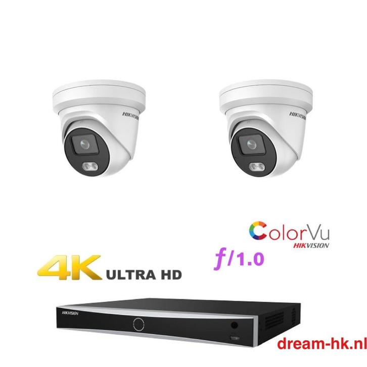 8MP ColorVu Hikvision IP PoE set/NVR+2x 8MP ColorVu camera, Audio, Tv en Foto, Videobewaking, Nieuw, Buitencamera, Ophalen of Verzenden