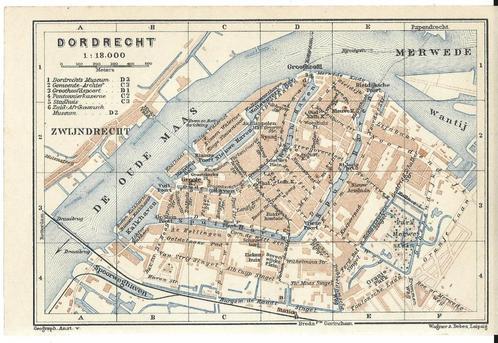 1914 - Dordrecht stadsplannetje, Boeken, Atlassen en Landkaarten, Zo goed als nieuw, Landkaart, Nederland, Voor 1800, Ophalen of Verzenden