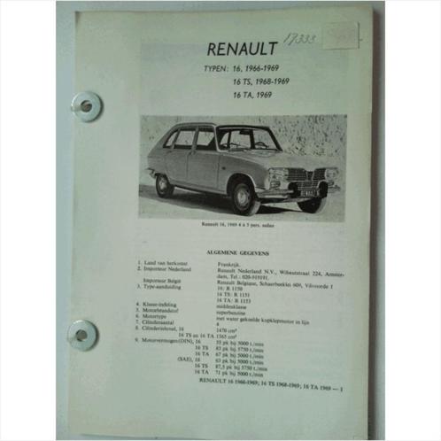 Renault 16 Vraagbaak losbladig 1966-1969 #1 Nederlands, Boeken, Auto's | Boeken, Gelezen, Renault, Ophalen of Verzenden