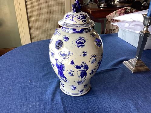 Grote antieke chinese blauw/witte vaas met deksel, gemerkt, Antiek en Kunst, Antiek | Vazen, Ophalen of Verzenden