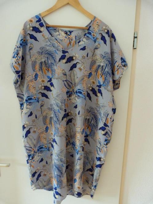 Zomerjurk/tuniek, mouwloos, print tropische planten & vogels, Kleding | Dames, Jurken, Zo goed als nieuw, Maat 46/48 (XL) of groter