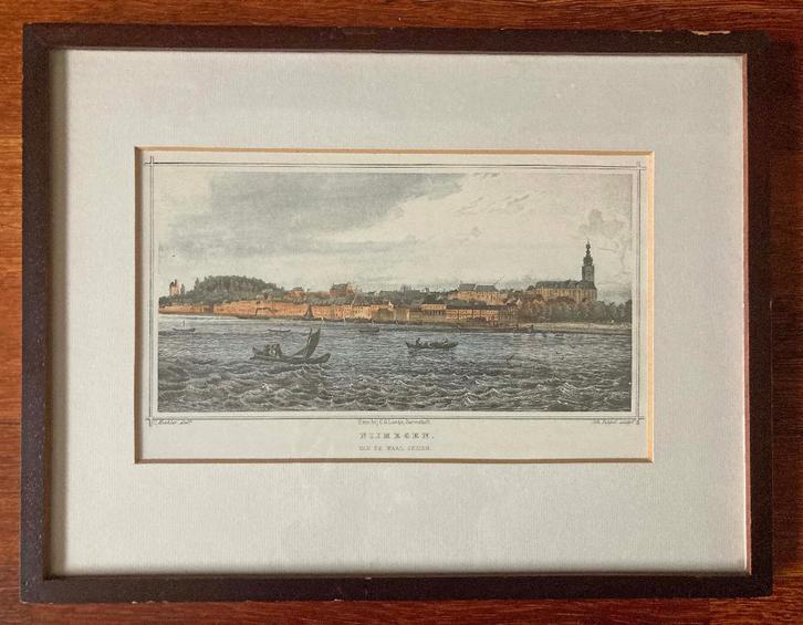 Staalgravure Nijmegen van de Waal gezien door Joh. Poppel, Antiek en Kunst, Kunst | Litho's en Zeefdrukken, Ophalen of Verzenden