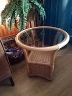 Retro /Vintage Rotan /Rieten Tafeltje met Glasplaat 70,s, Ophalen, Minder dan 45 cm, Minder dan 55 cm, Gebruikt
